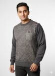 Patchwork Detail Mock Neck Sweater - Grey Marle