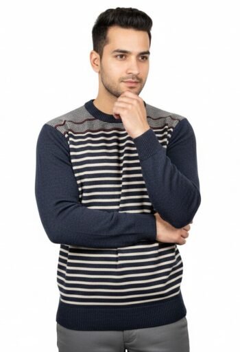 Striped Mock Neck Jumper with Contrast Yoke Detail