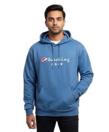 Sky Blue Graphic Print Pullover Hoodie