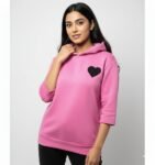 Vibrant Pink Pullover Hoodie with Heart Patch