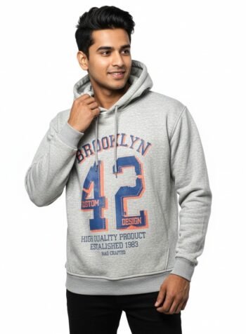 Grey Pullover Hoodie with 'Brooklyn 42' Graphic