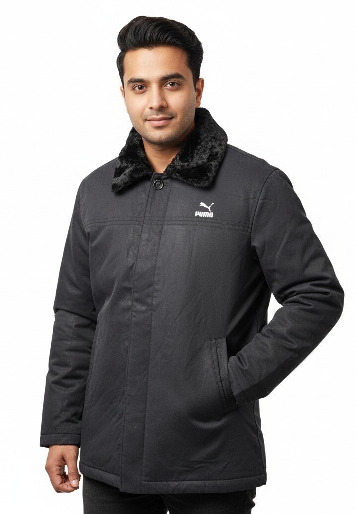 PUMA Black Jacket with Faux Fur Collar