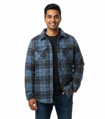 Blue Plaid Quilted Lined Snap Shacket
